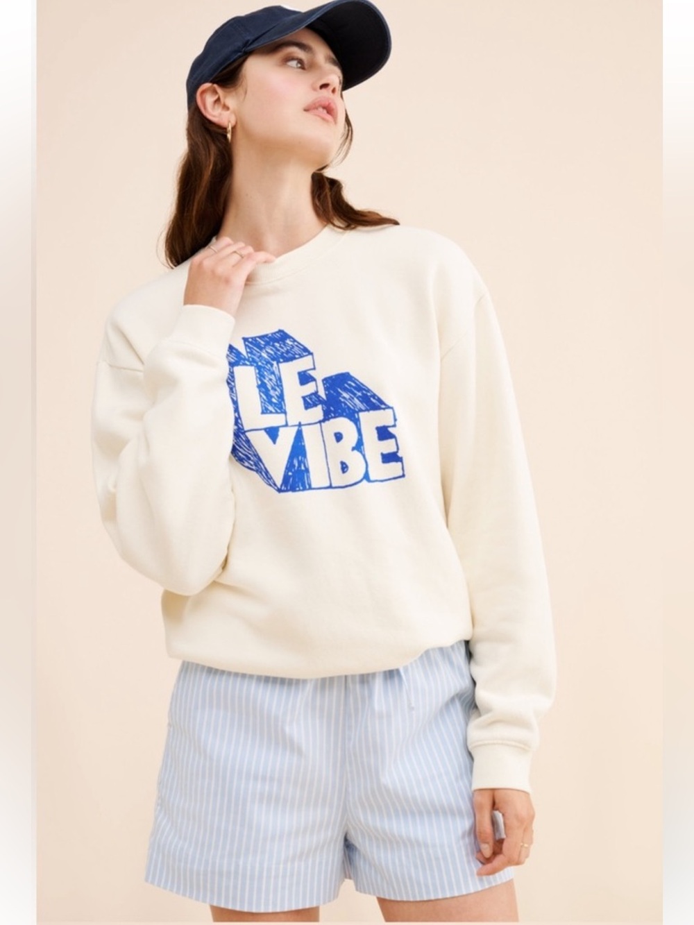 Anthropologie Clare V. Le Vibe Oversized Sweatshirt Cobalt & Cream